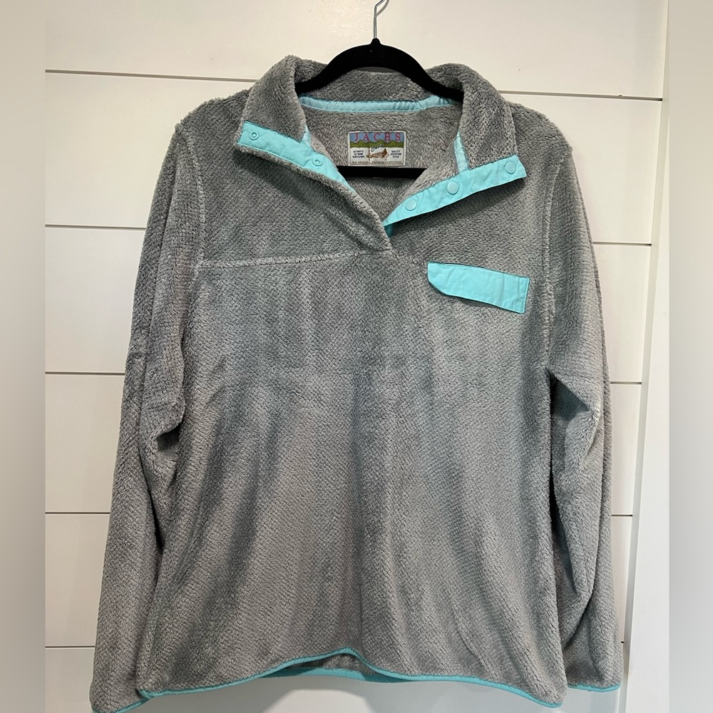 Jachs Cabin Women’s Furry Fleece Pullover Sweater Gray& Mint Soft L Large